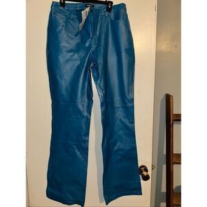 MetroStyle Women's Teal Genuine Leather Lined Pants - Size 12 T - New w/ Tags VT